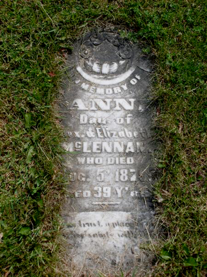 Photo of headstones/Ann McLennan d1879 hdstn Ebenezer cem West Gwillimbury, Simcoe ON